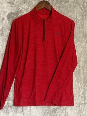 Nike Dri Fit 1/4 Zip Pullover Mens Size S Red Long Sleeve Athletic Top
